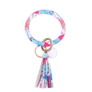 Beach Leaves Vegan Leather Tassel Bangle Keychain~~NWOT